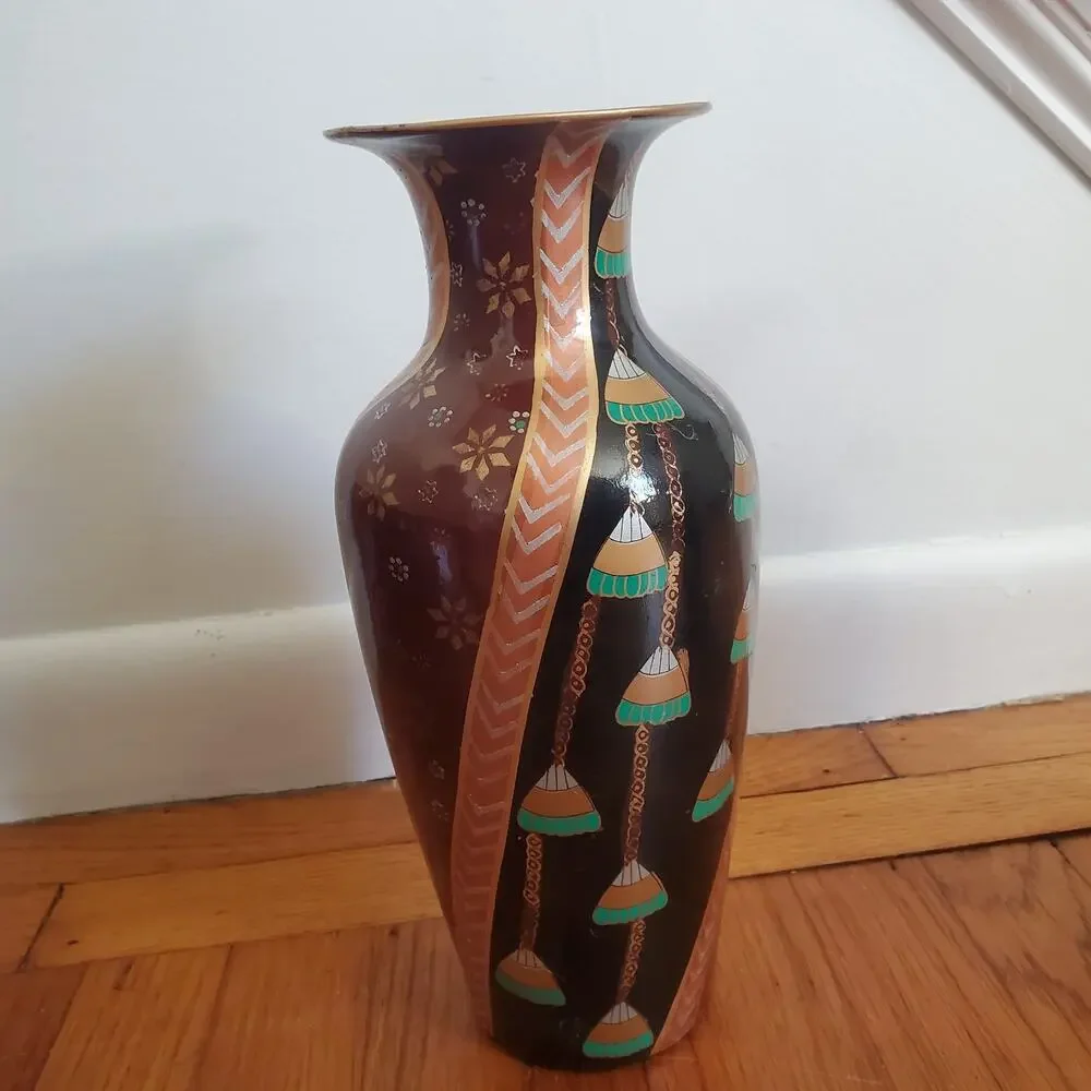 Vintage Hand Painted Ceramic Brown Metallic Color Vase